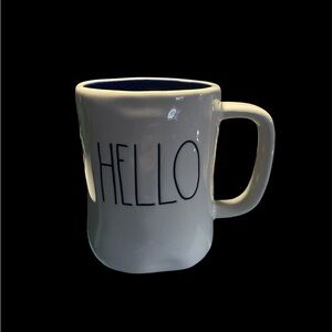 Rae Dunn “HELLO”White Ceramic Mug with Blue Interior